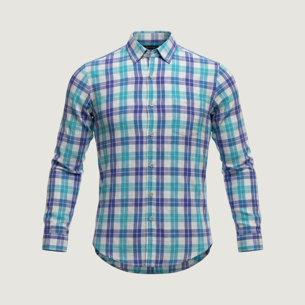 J.McLaughlin Mens Trim Fit Plaid Button Down Shirt Blue Purple Large L Cotton